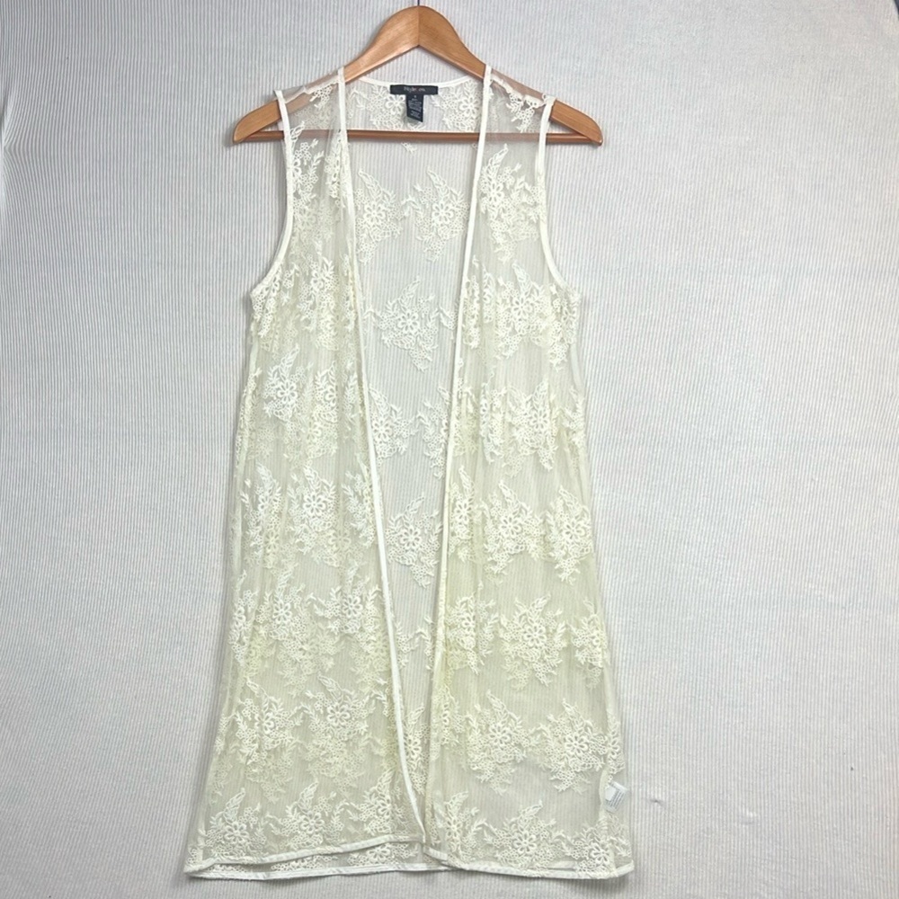 Style & Co Lace Mesh Embroidered Duster Cardigan Cream Size SMALL Coverup Boho